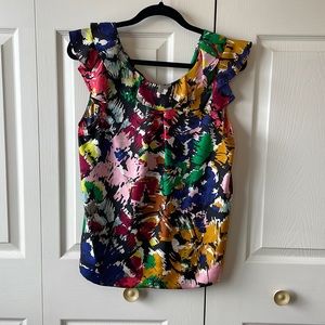 J. Crew Multicolor Abstract Ruffle Sleeve Top
